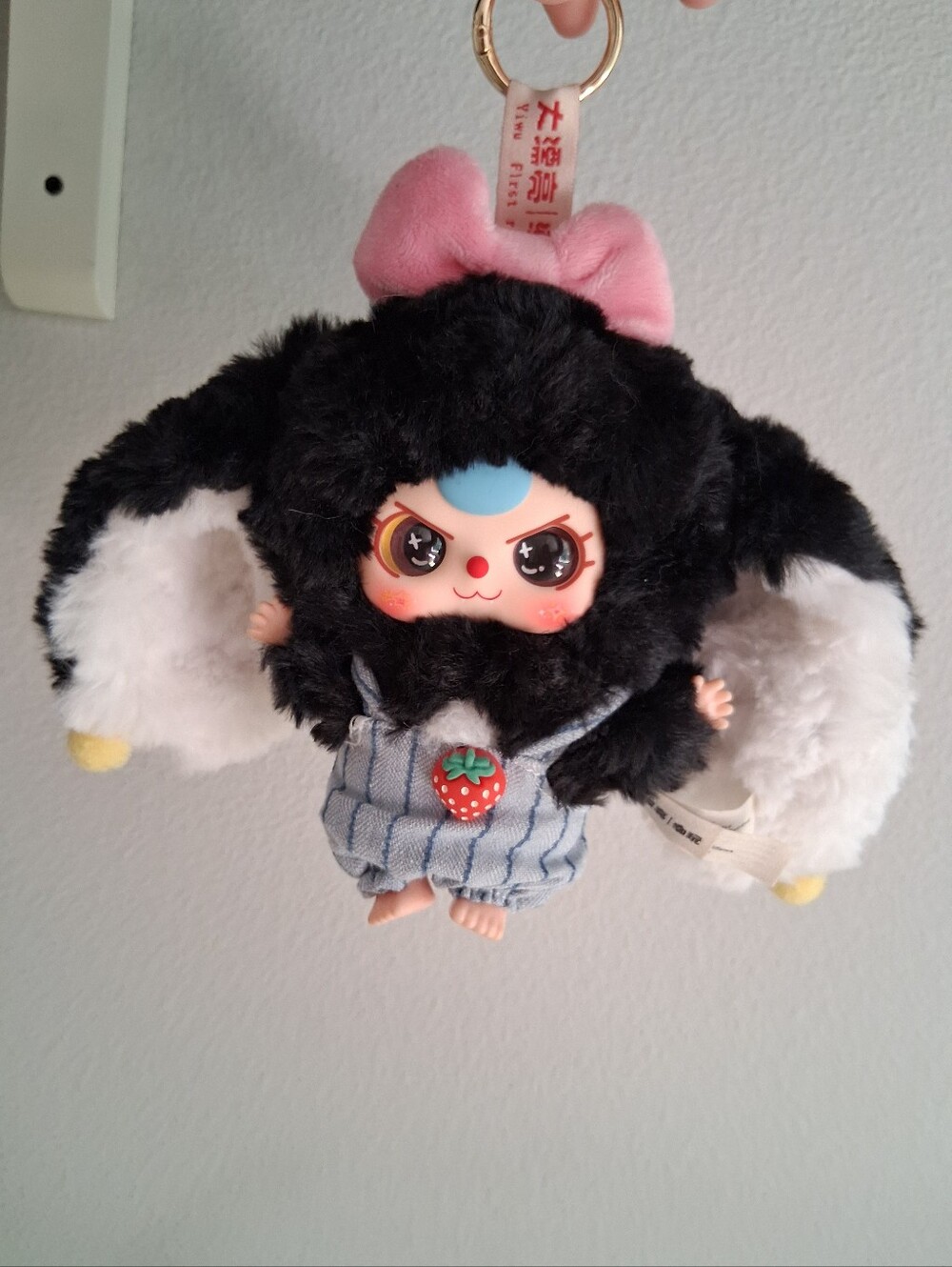 Baby Three Obsidian Bun Bunny Plush Keychain Black White Pink Strawberry Outfit